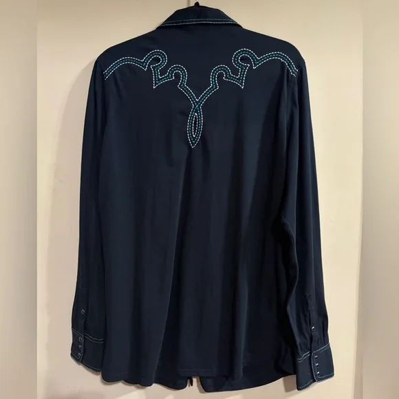ARIAT Black Western Knit Shirt with Studded  & Embroidered Design XXL - Picture 2 of 9